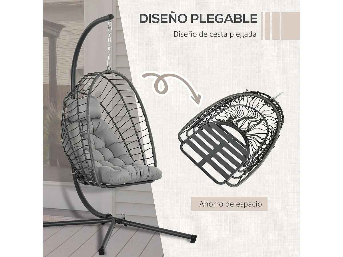 Silla colgante Passia Outsunny 2 cojines gris oscuro 194x100x131 cm