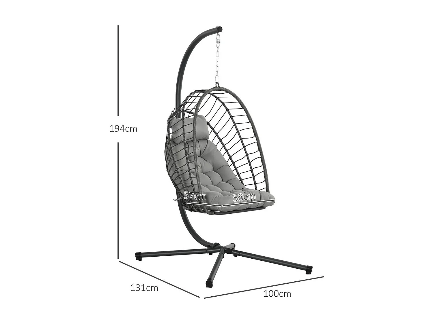 Silla colgante Passia Outsunny 2 cojines gris oscuro 194x100x131 cm