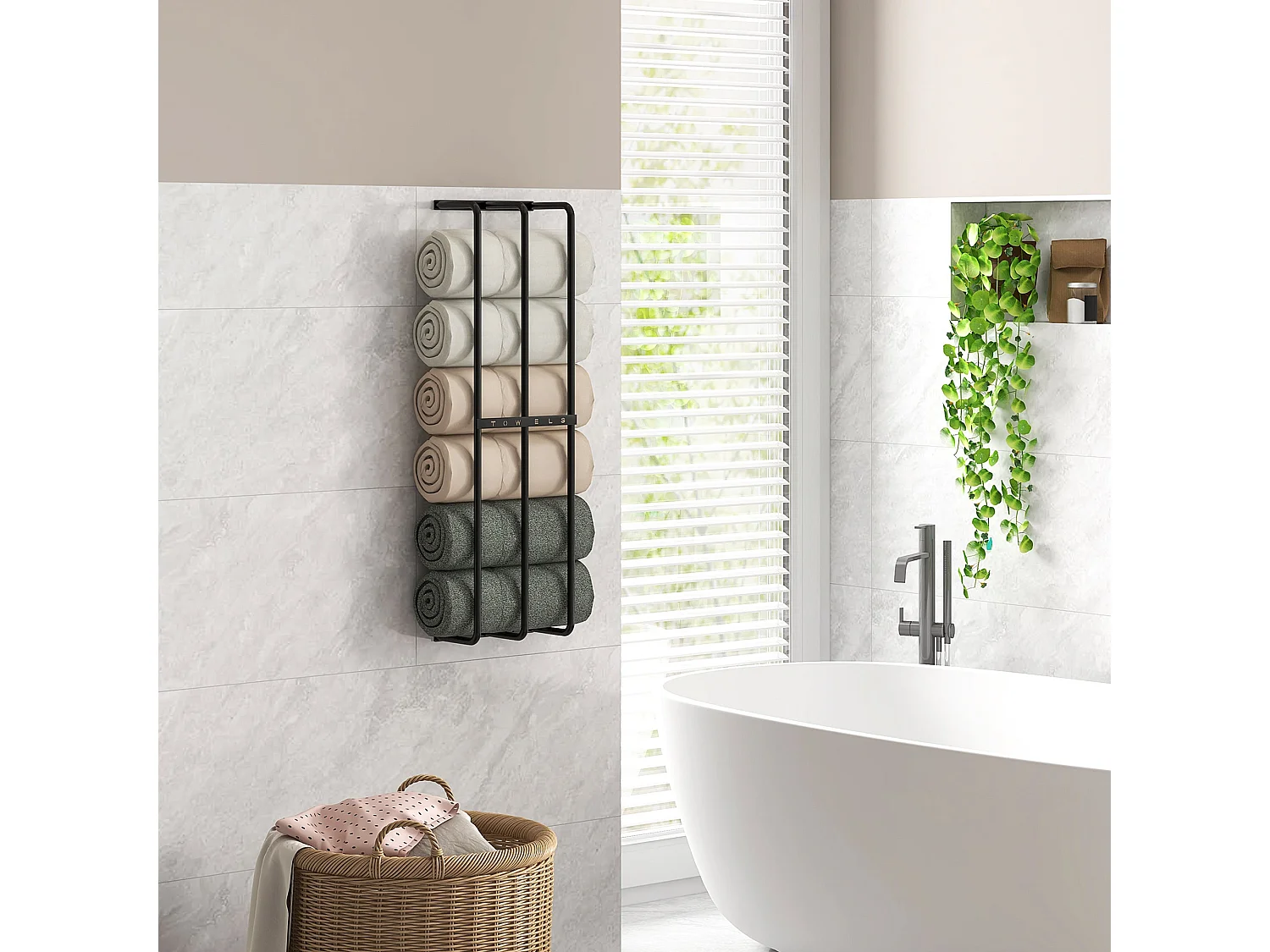 Toalheiro de Parede HOMCOM com 3 Barras - Suporte de Metal para Toalhas - Preto - 21x12x74 cm