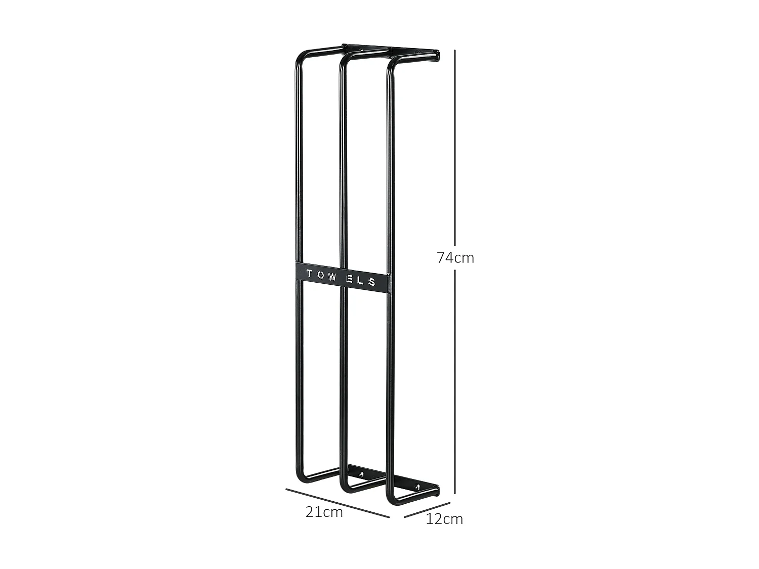 Toallero de pared Merlín Homcom 6 toallas extragrandes metal negro 74x21x12 cm