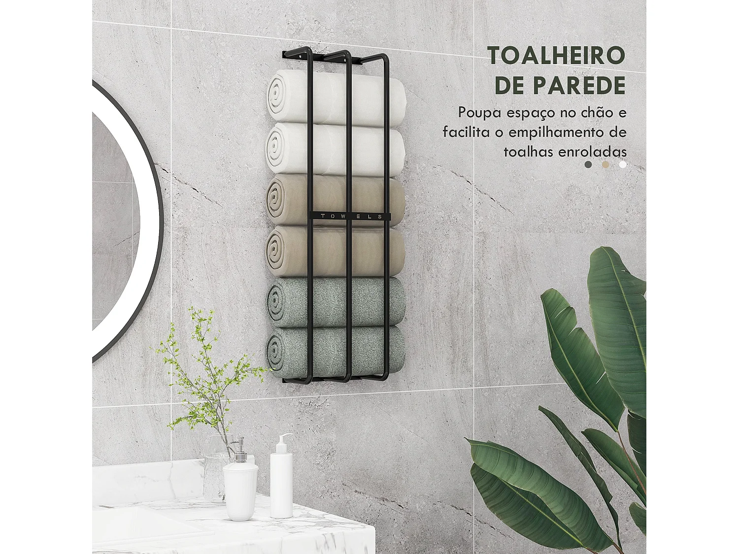 Toallero de pared Merlín Homcom 6 toallas extragrandes metal negro 74x21x12 cm