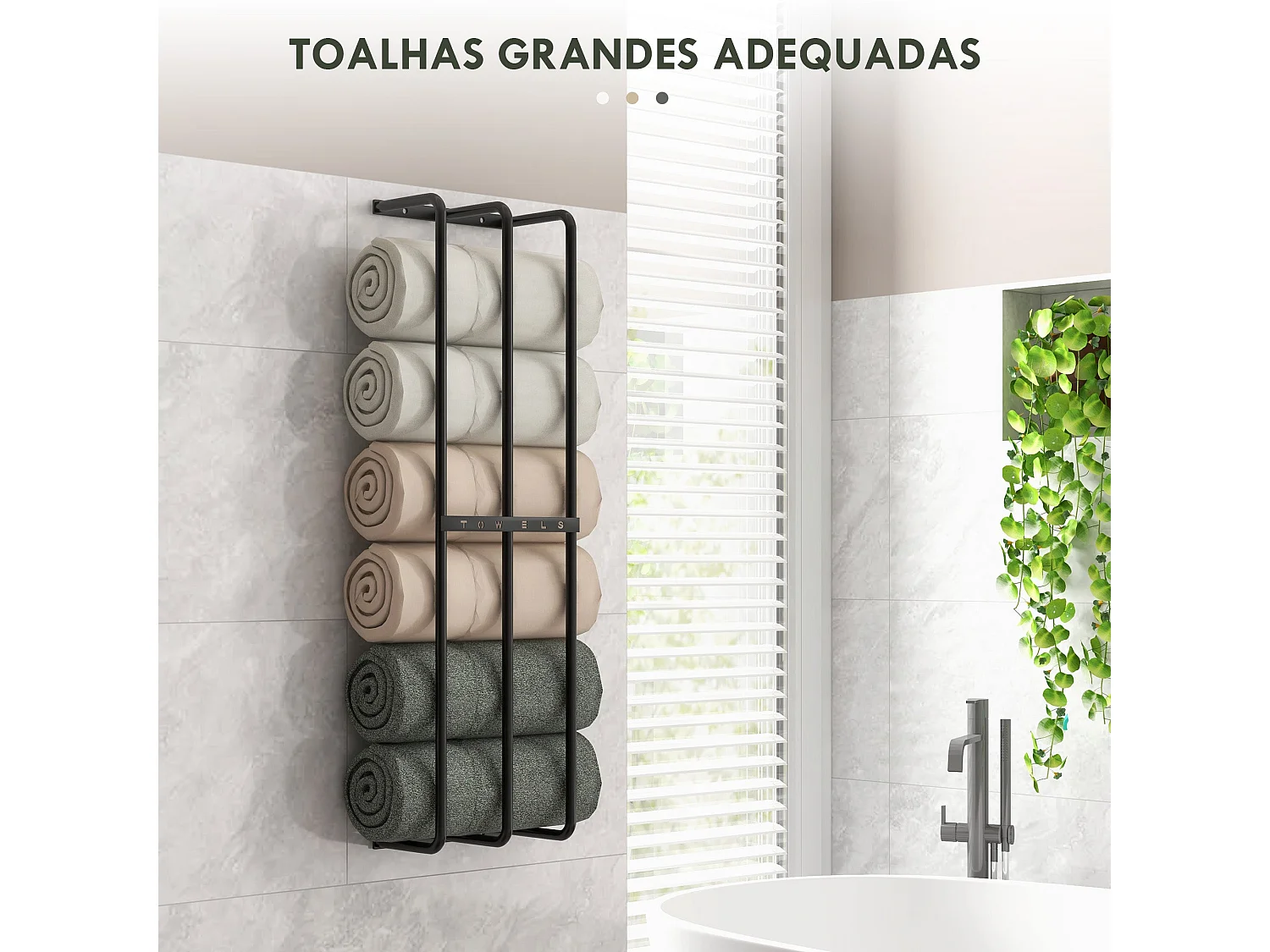 Toallero de pared Merlín Homcom 6 toallas extragrandes metal negro 74x21x12 cm