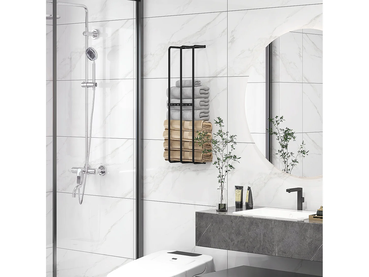 Toallero de pared Merlín Homcom 6 toallas extragrandes metal negro 74x21x12 cm