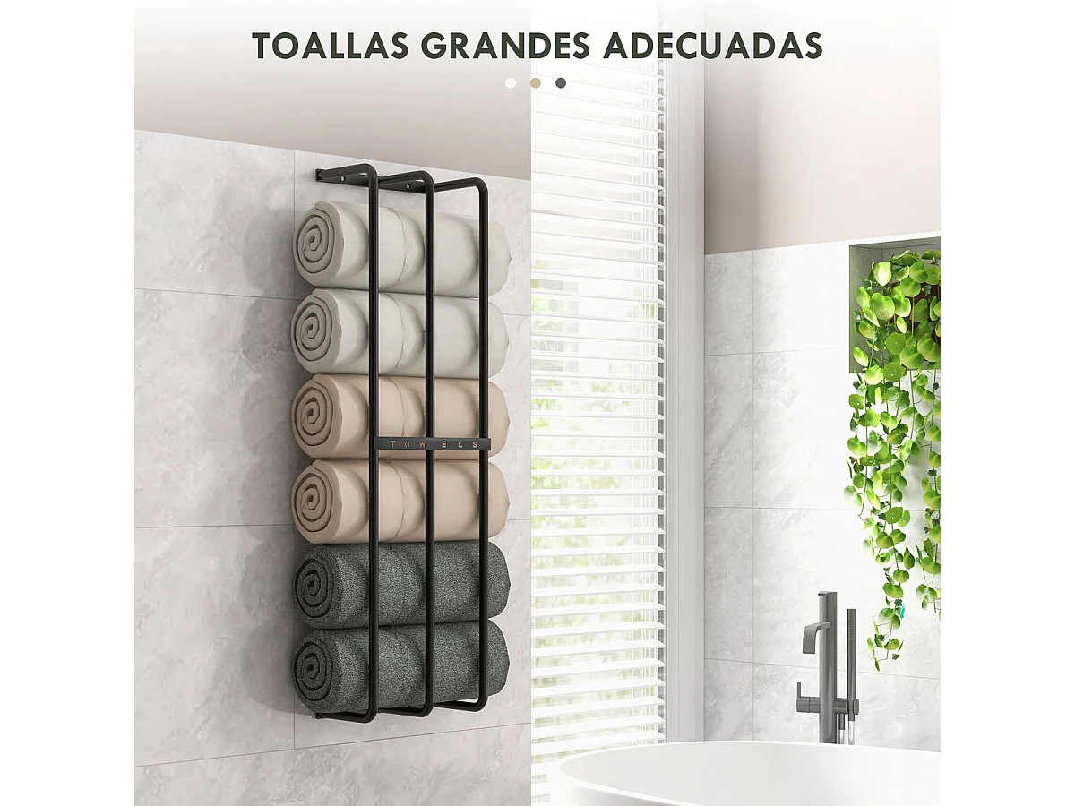 Toalheiro de Parede HOMCOM com 3 Barras - Suporte de Metal para Toalhas - Preto - 21x12x74 cm