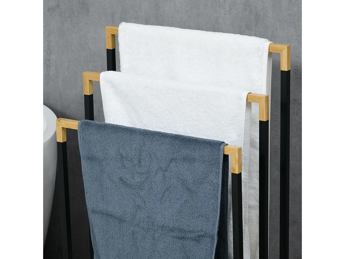 Toallero de pie Nikita Kleankin 3 barras negro/natural 86x45x22,5 cm