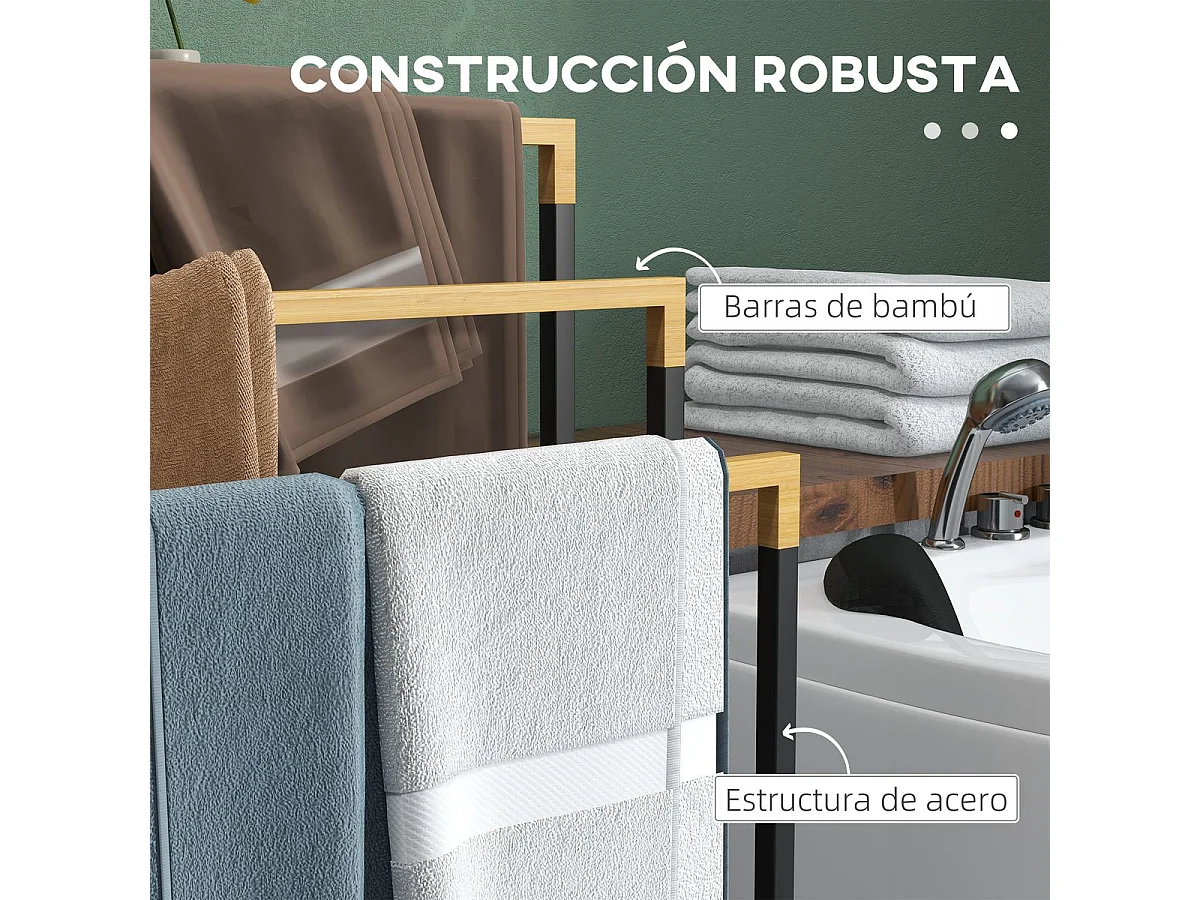 Toallero de pie Nikita Kleankin 3 barras negro/natural 86x45x22,5 cm