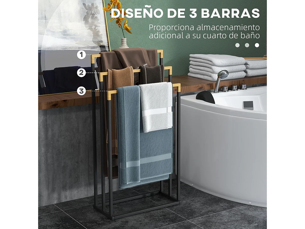 Suporte para Toalhas de Pé com 3 Níveis - Design Moderno em Bambu e Aço para Casa de Banho