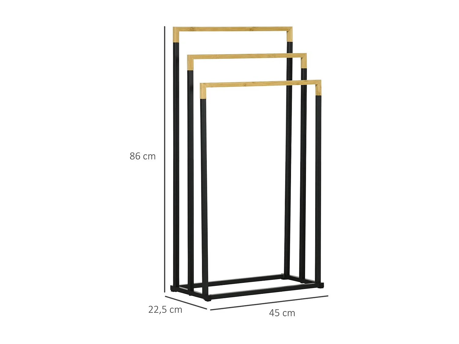 Suporte para Toalhas de Pé com 3 Níveis - Design Moderno em Bambu e Aço para Casa de Banho