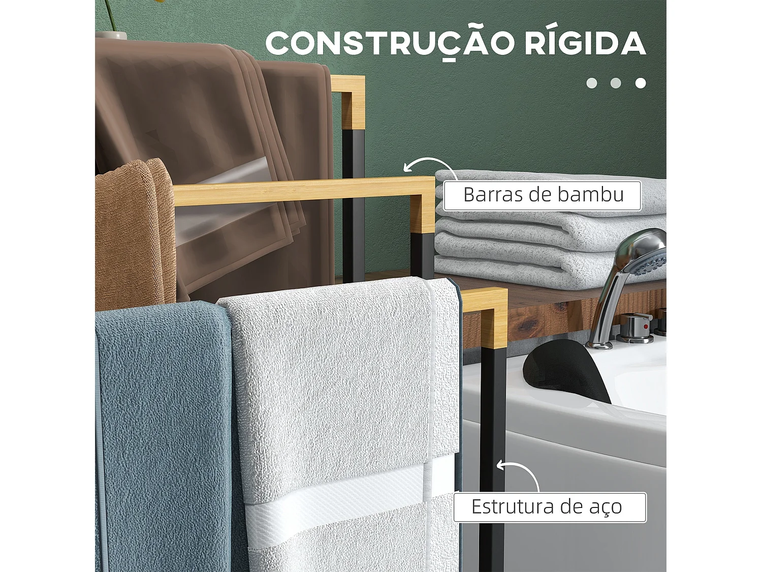 Toallero de pie Nikita Kleankin 3 barras negro/natural 86x45x22,5 cm