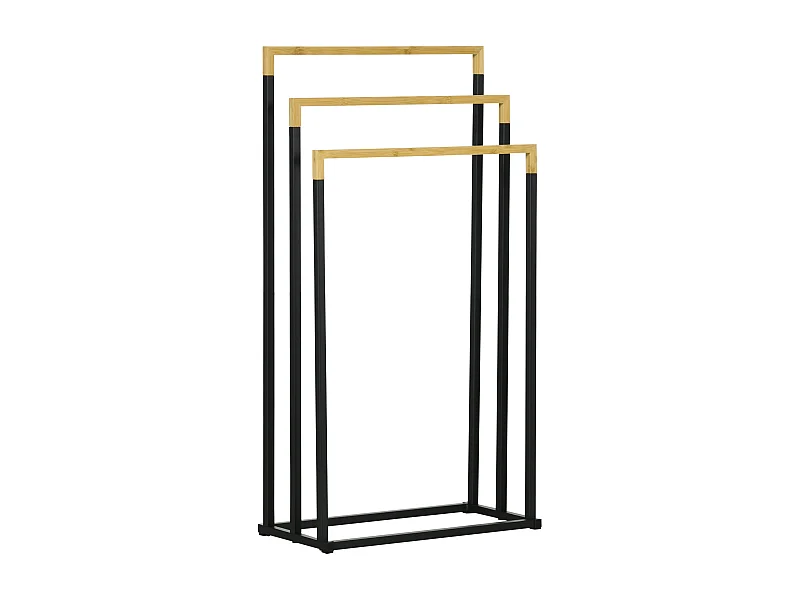 Suporte para Toalhas de Pé com 3 Níveis - Design Moderno em Bambu e Aço para Casa de Banho