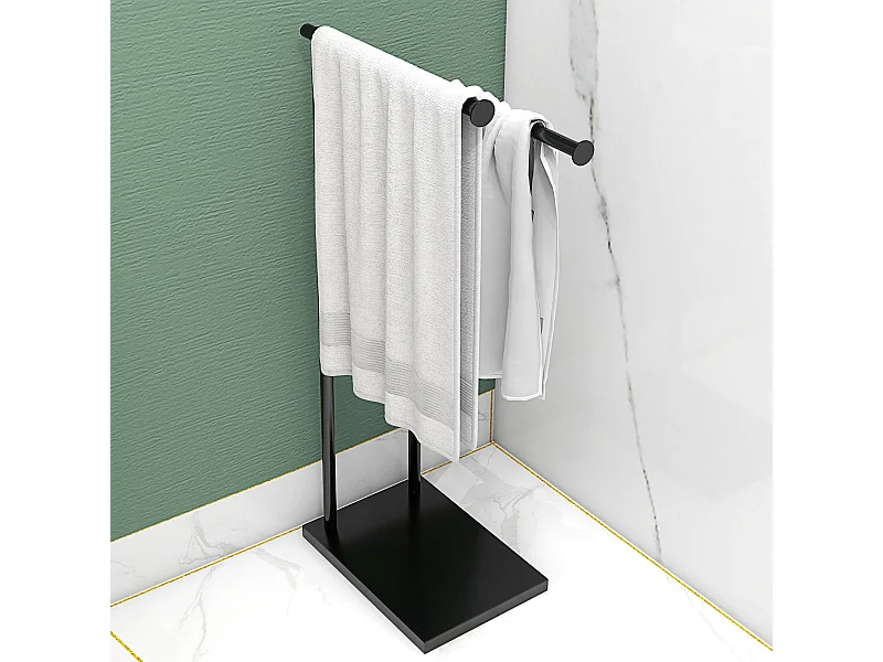 Toallero de pie Excalibur Homcom forma L 2 barras para colgar metal negro 78x35,5x20 cm