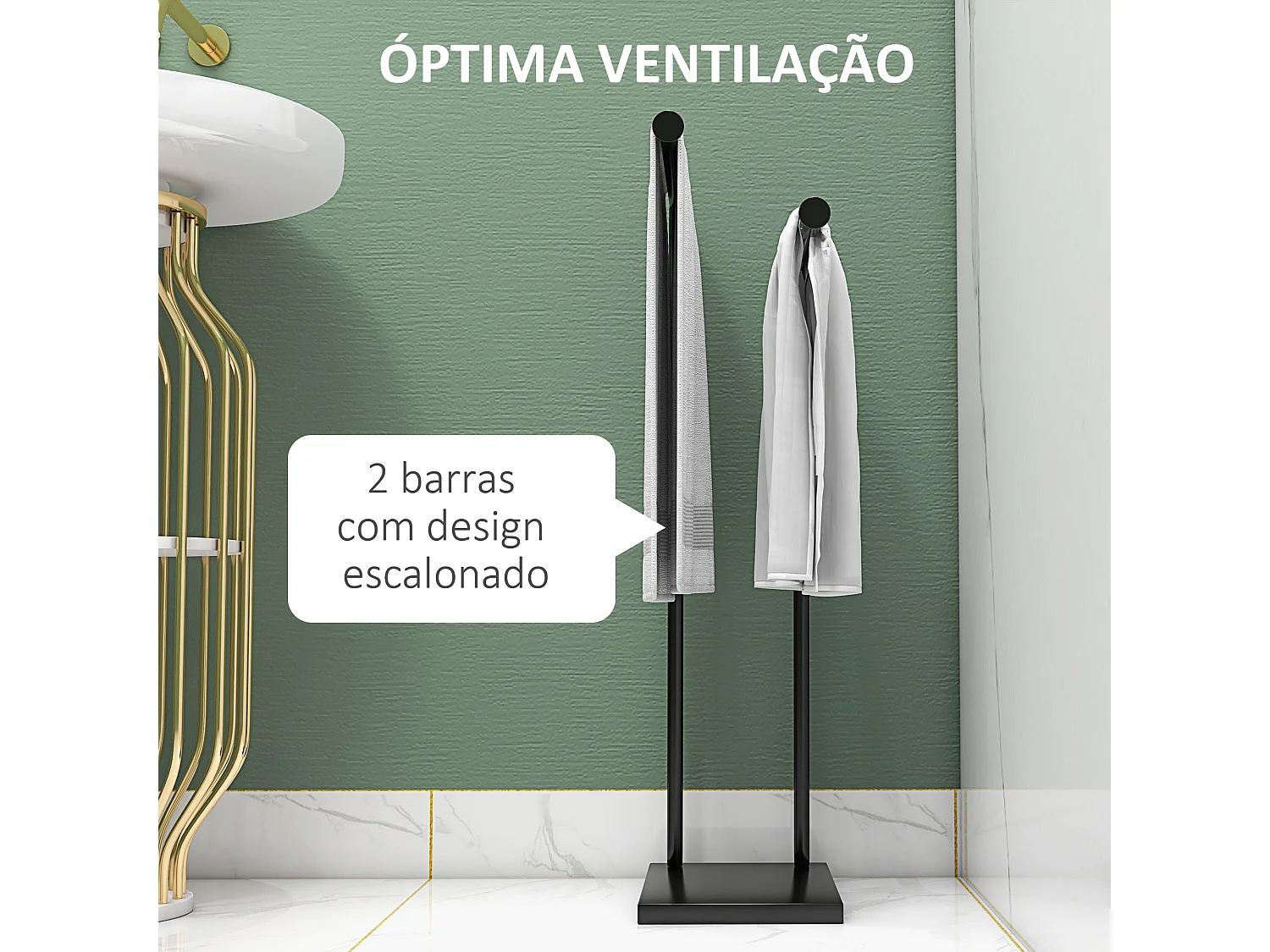 Toallero de pie Excalibur Homcom forma L 2 barras para colgar metal negro 78x35,5x20 cm