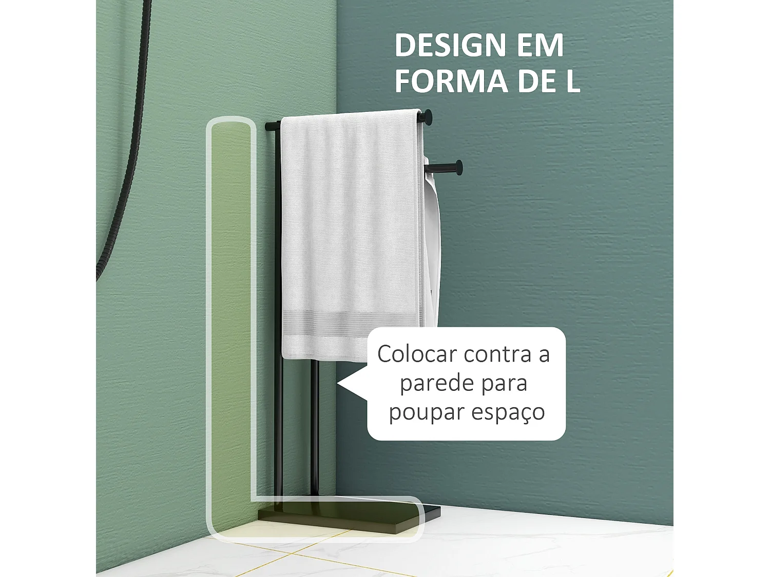 Toallero de pie Excalibur Homcom forma L 2 barras para colgar metal negro 78x35,5x20 cm