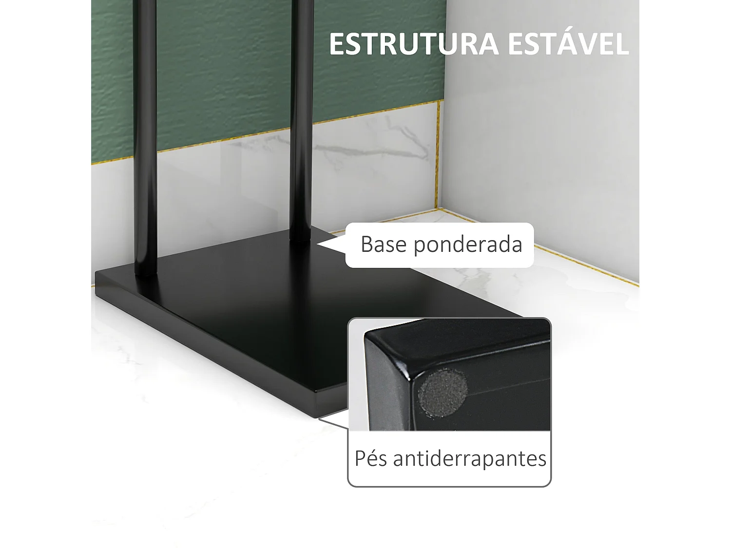 Toallero de pie Excalibur Homcom forma L 2 barras para colgar metal negro 78x35,5x20 cm