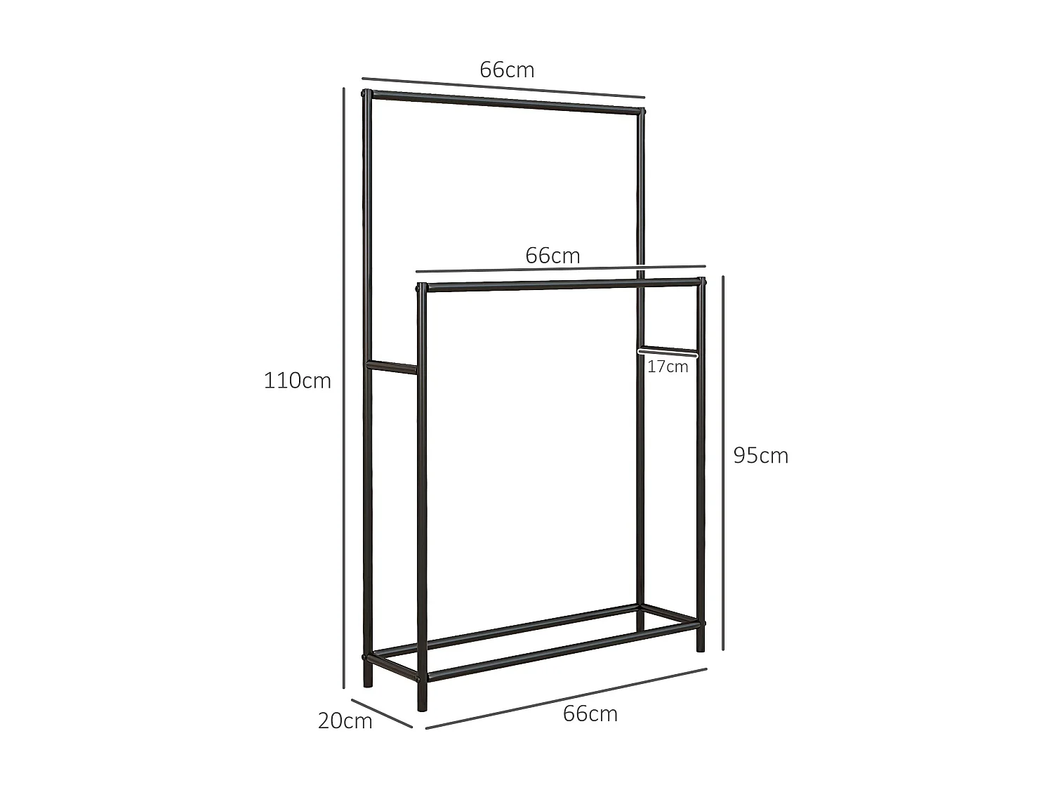 Toallero de pie Lanzarote Homcom 2 barras para colgar metal negro 110x66x20 cm