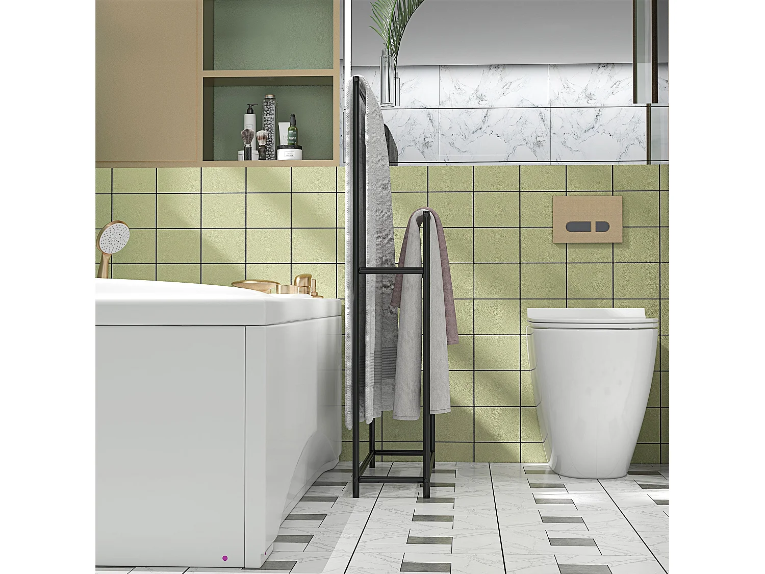 Toalheiro Moderno HOMCOM de Pé com 2 Níveis e Estrutura de Metal - Preto 66x20x110 cm