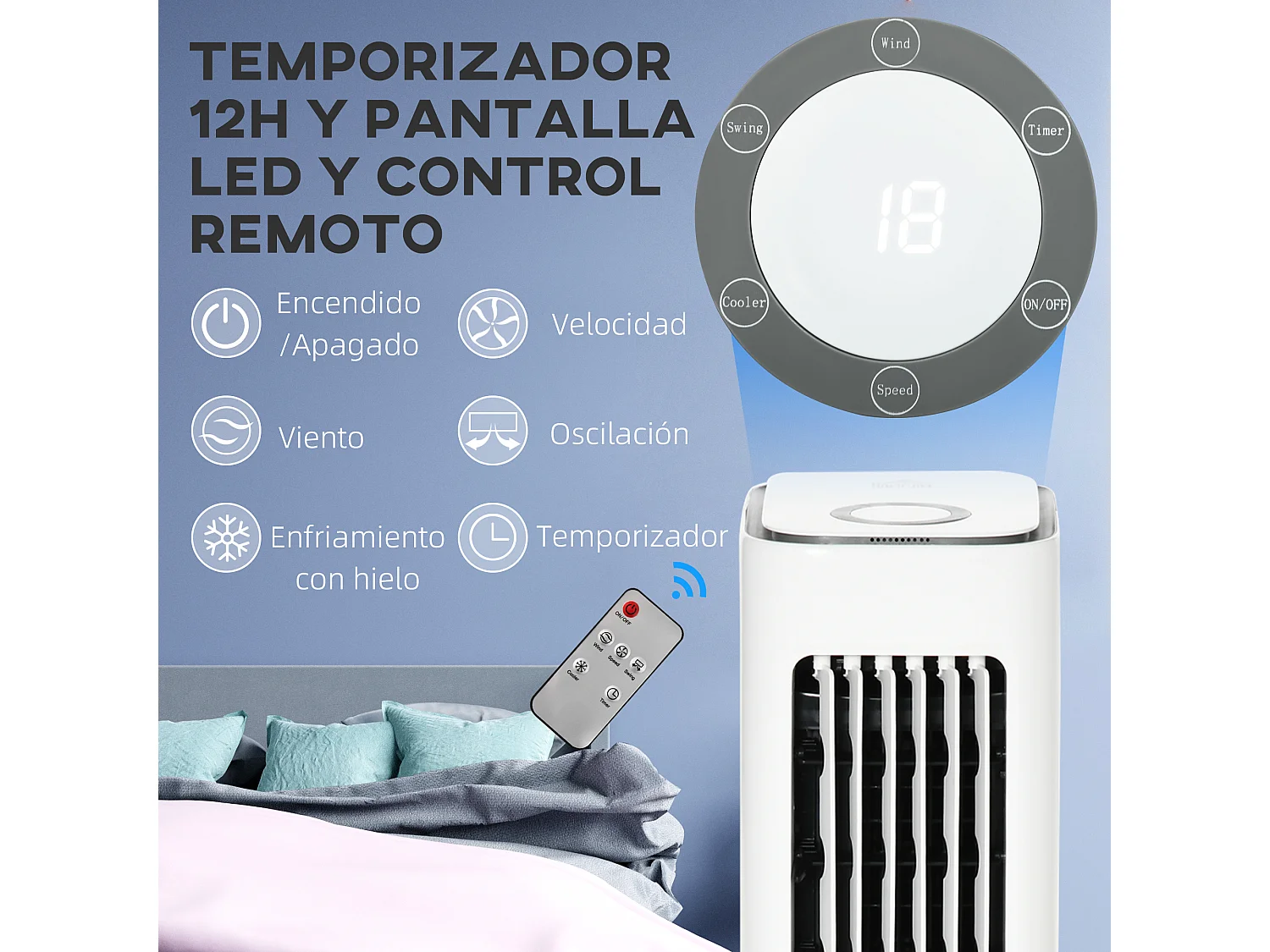 Ventoinha de Coluna HOMCOM 86cm com Controle Remoto e Resfriamento com Gelo
