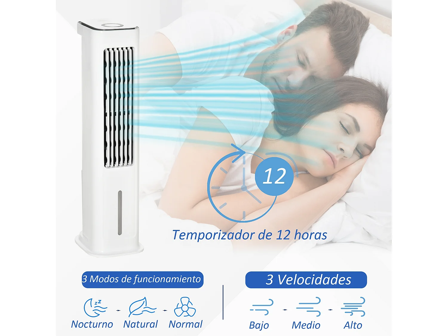 Ventoinha de Coluna HOMCOM 86cm com Controle Remoto e Resfriamento com Gelo