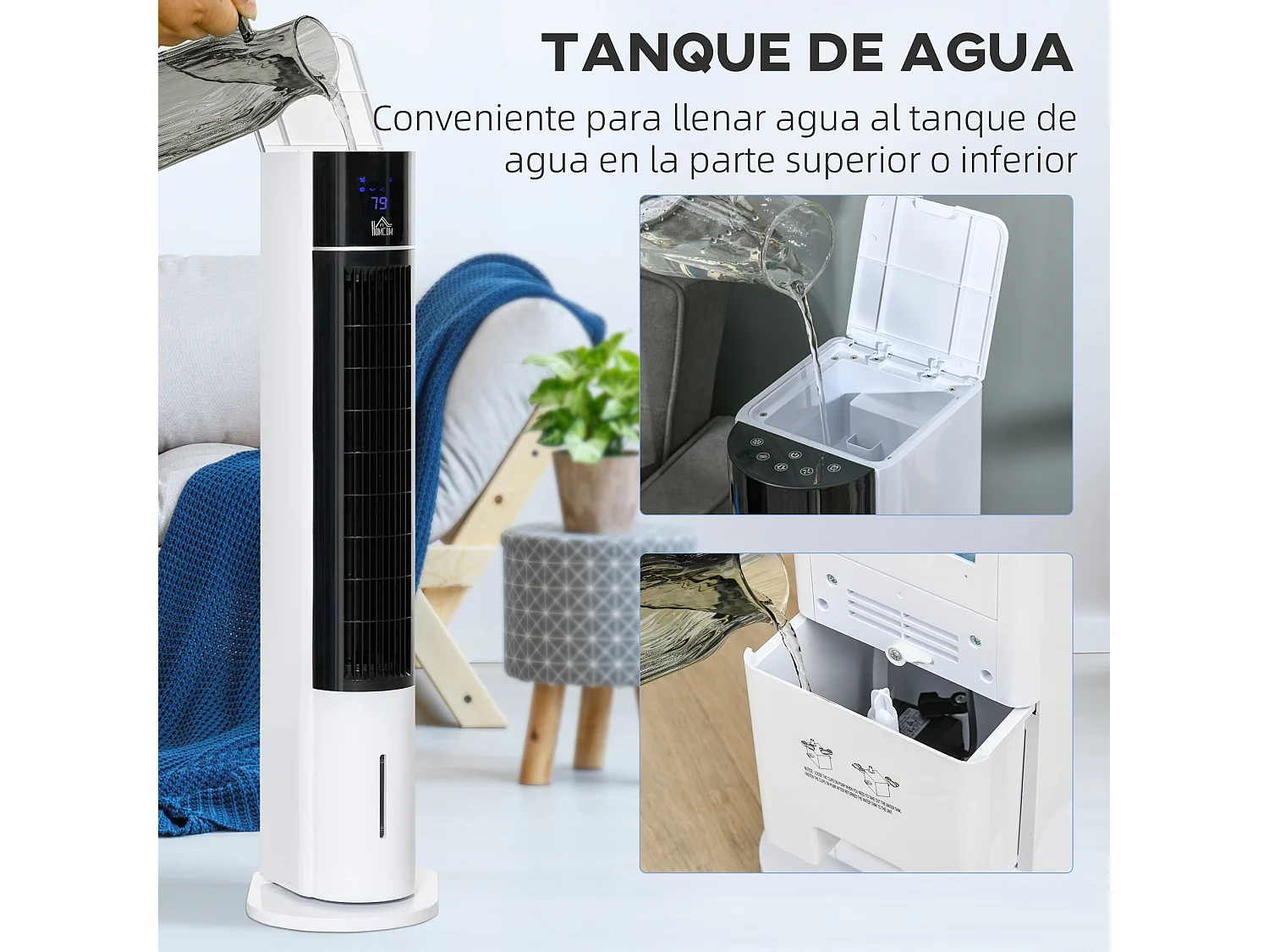 Ventoinha de Coluna com Umidificador e Controle Remoto - 60W, 3 Velocidades