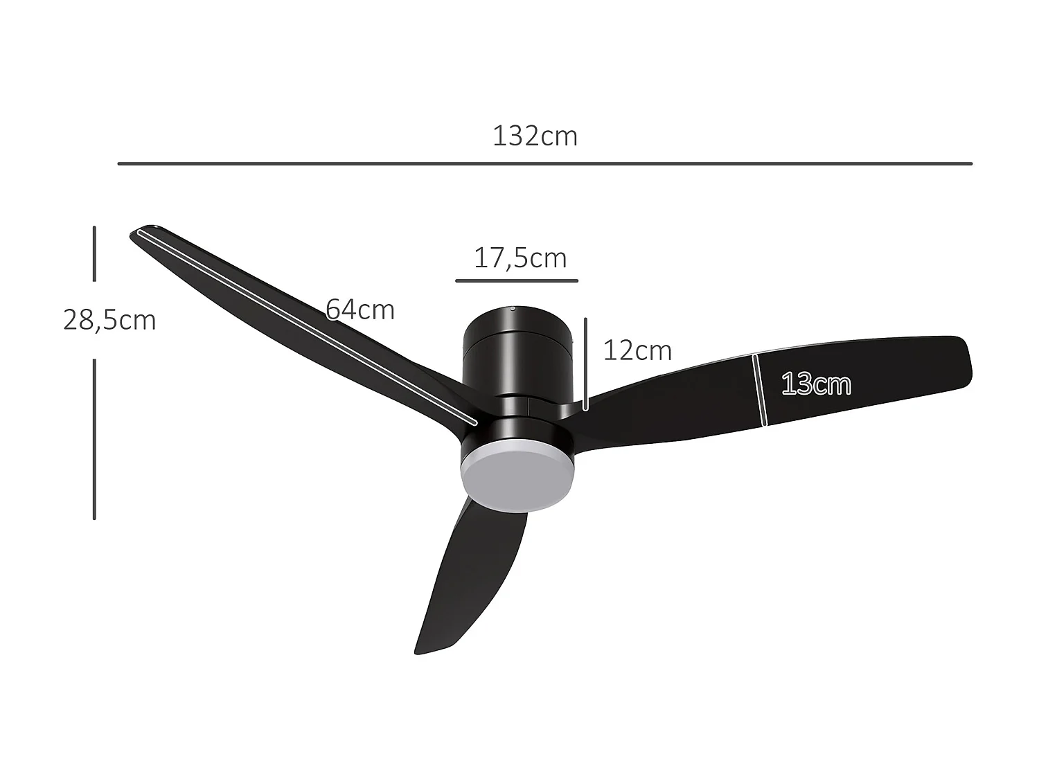 Ventoinha de Teto HOMCOM com Luz LED - Silenciosa, 6 Velocidades, Temporizador e Controlo Remoto