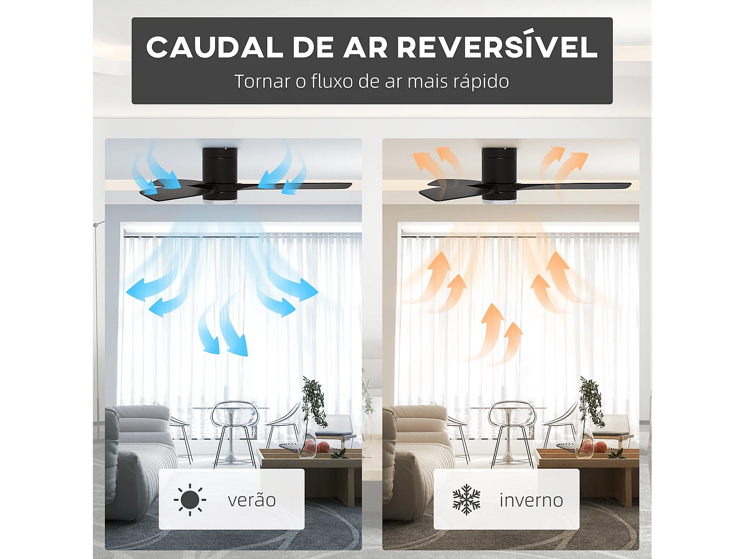 Ventoinha de Teto HOMCOM com Luz LED - Silenciosa, 6 Velocidades, Temporizador e Controlo Remoto