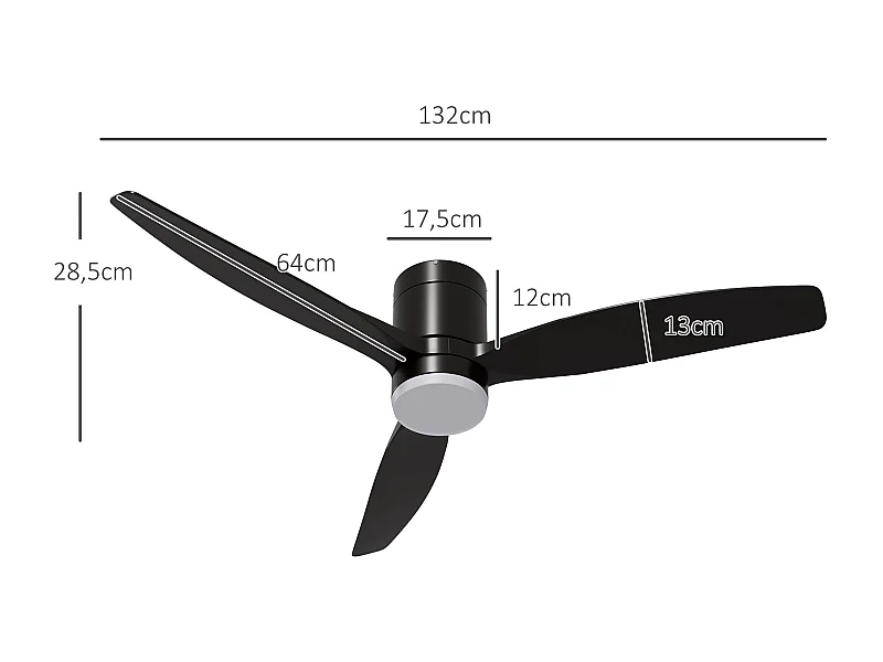 Ventoinha de Teto HOMCOM com Luz LED - Silenciosa, 6 Velocidades, Temporizador e Controlo Remoto