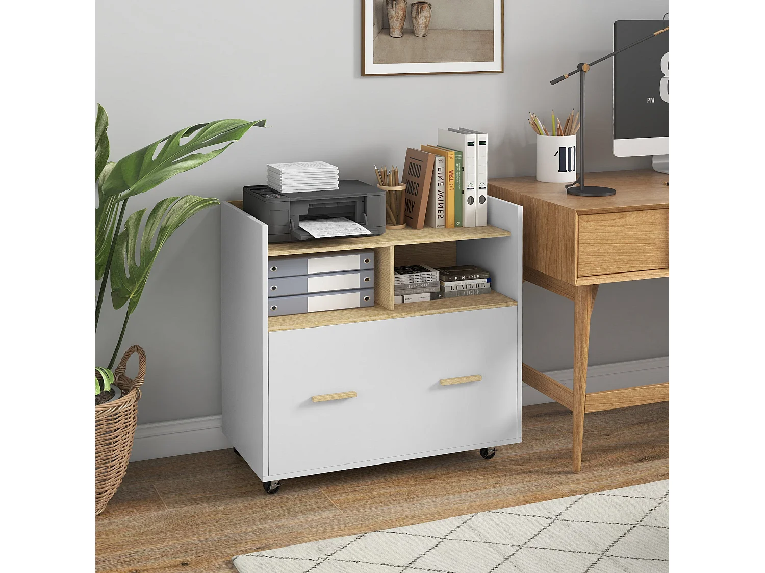 Mueble auxiliar Wick Vinsetto con ruedas roble/blanco 75,5x76x40 cm