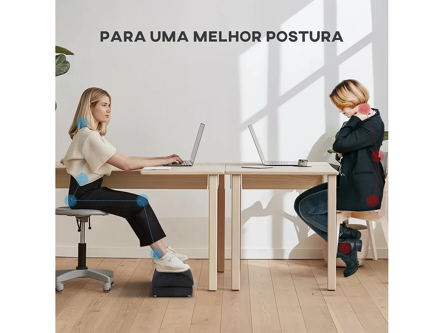 HOMCOM Apoio para os Pés Curvo com Almofadas Antiderrapantes - Conforto e Estilo para Escritório