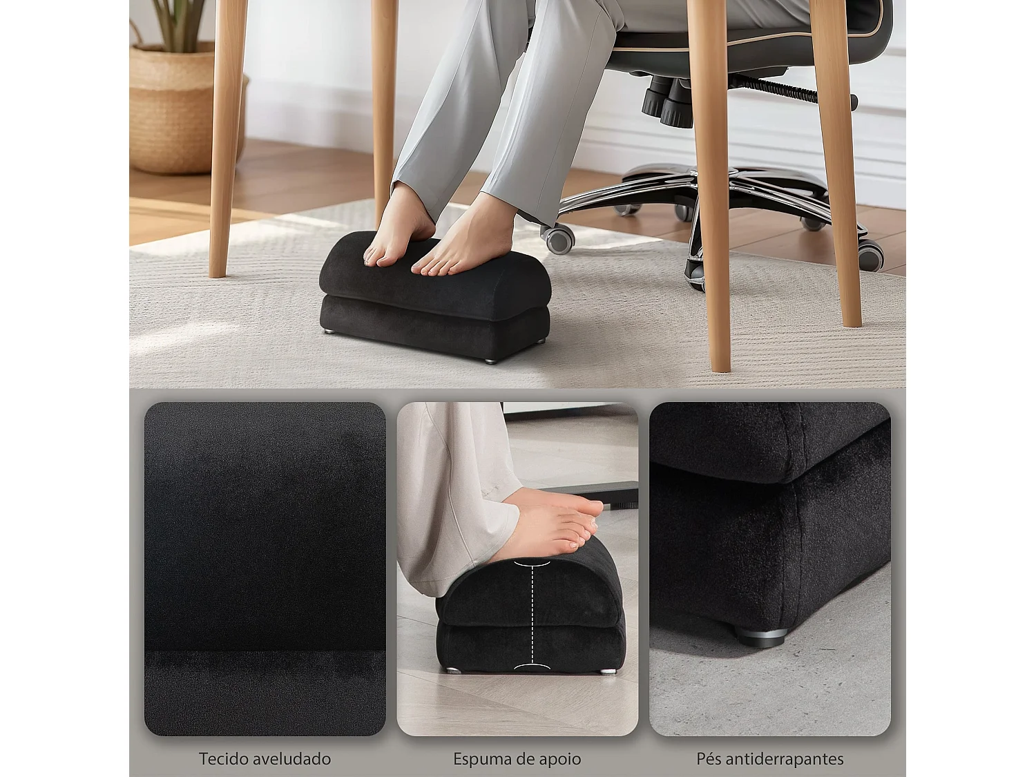 HOMCOM Apoio para os Pés Curvo com Almofadas Antiderrapantes - Conforto e Estilo para Escritório