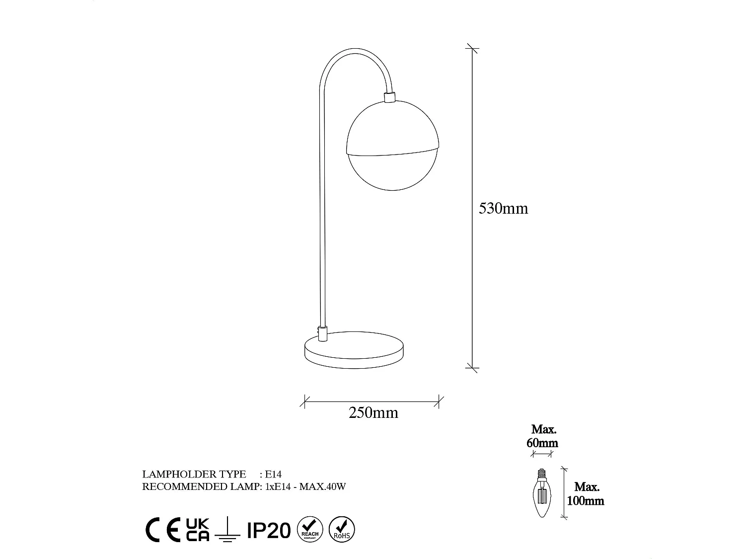 Candeeiro de Mesa Elegante Horn - 12201 em Cobre e Vidro