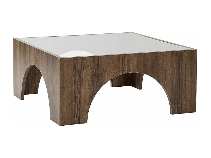 Table basse Vittina 80x80cm Bois foncé et Verre Transparent