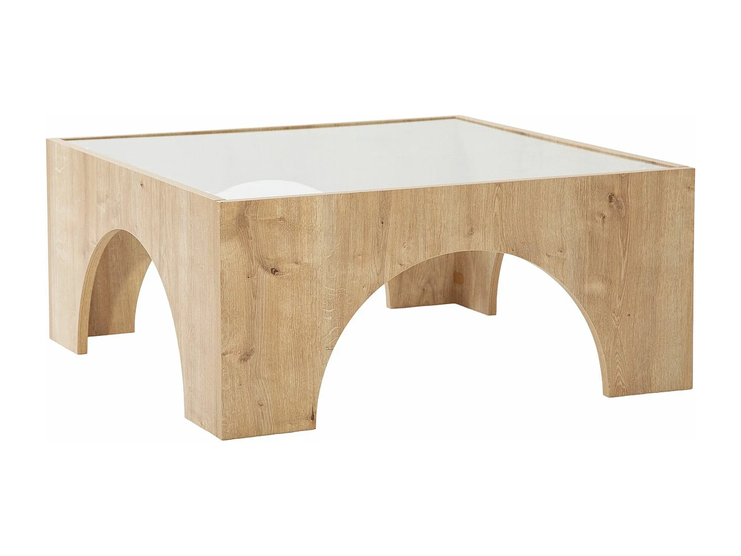 Table basse Vittina 80x80cm Bois Chêne clair et Verre Transparent