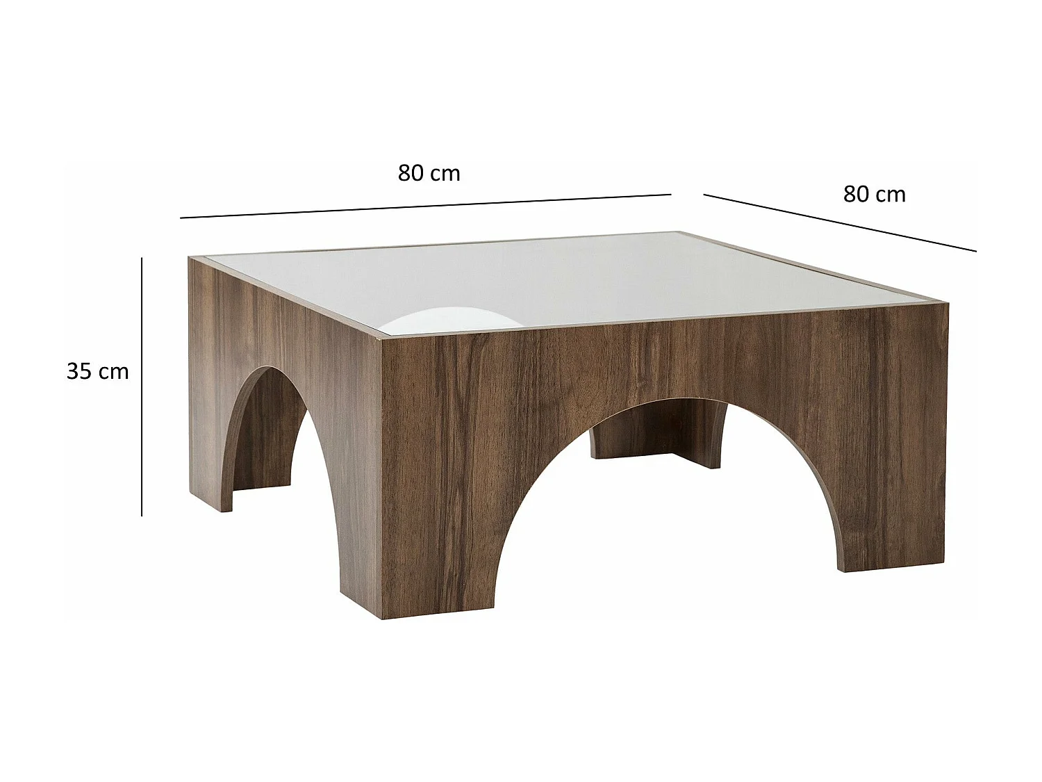 Table basse Vittina 80x80cm Bois foncé et Verre fumé Gris