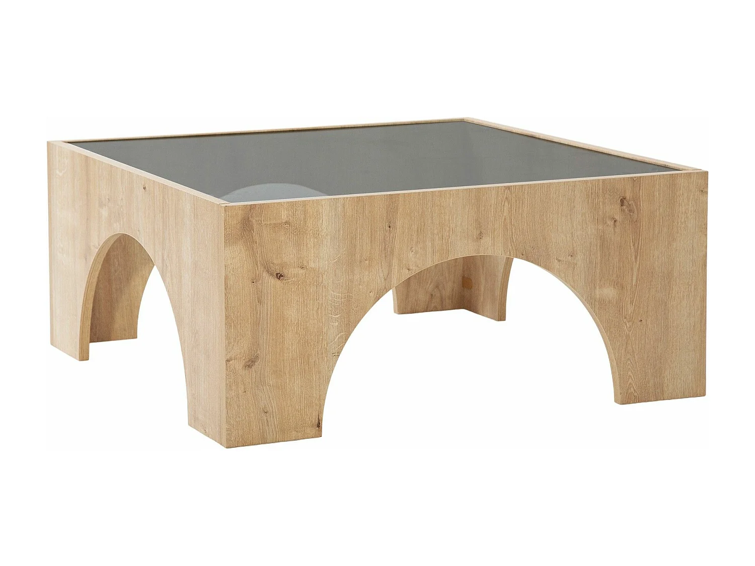 Table basse Vittina 80x80cm Bois Chêne clair et Verre fumé Gris