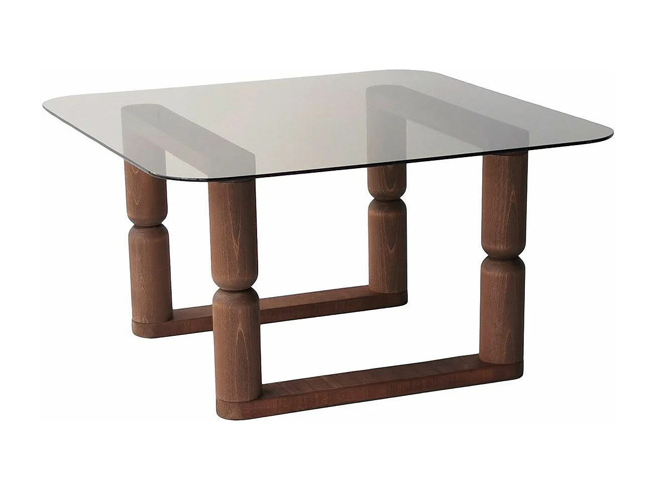 Table basse carré Mizdar 80x80cm Bois massif foncé et Verre fumé