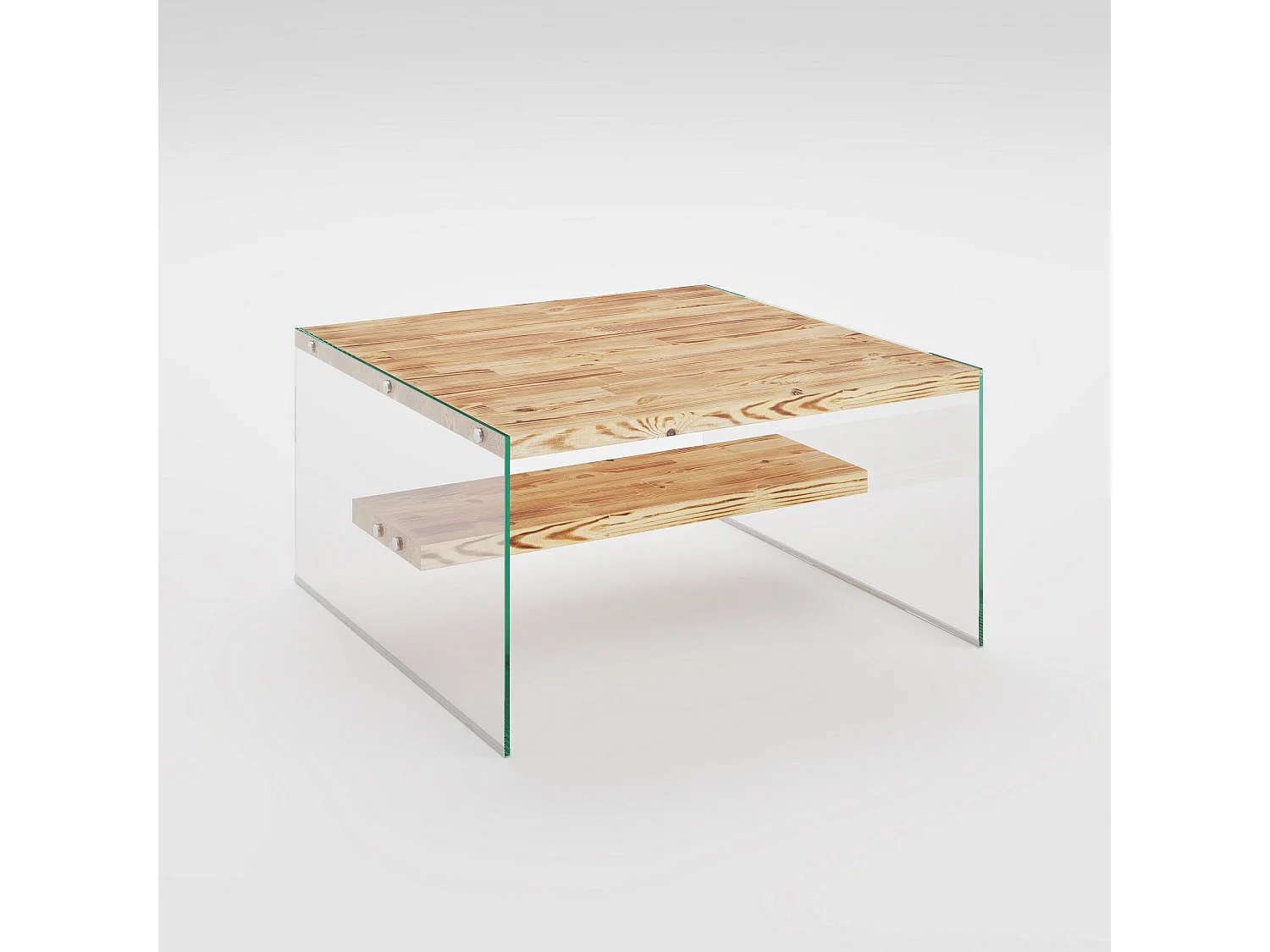 Table basse Translucens Verre trempé Transparent et Pin Massif clair