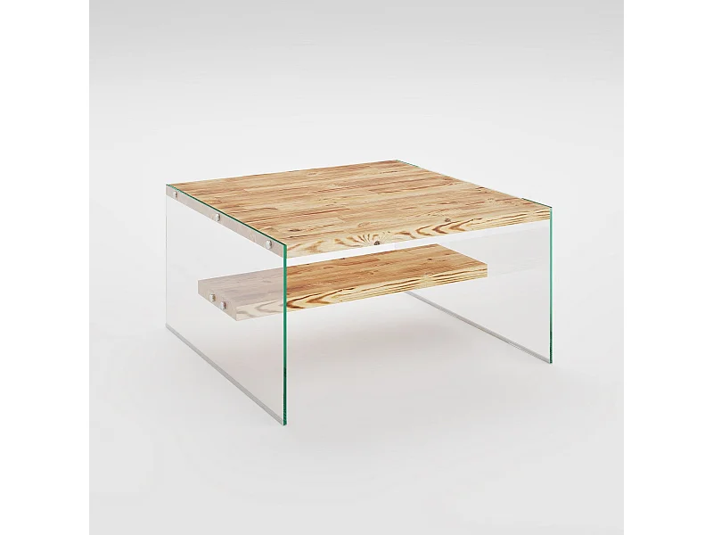 Table basse Translucens Verre trempé Transparent et Pin Massif clair