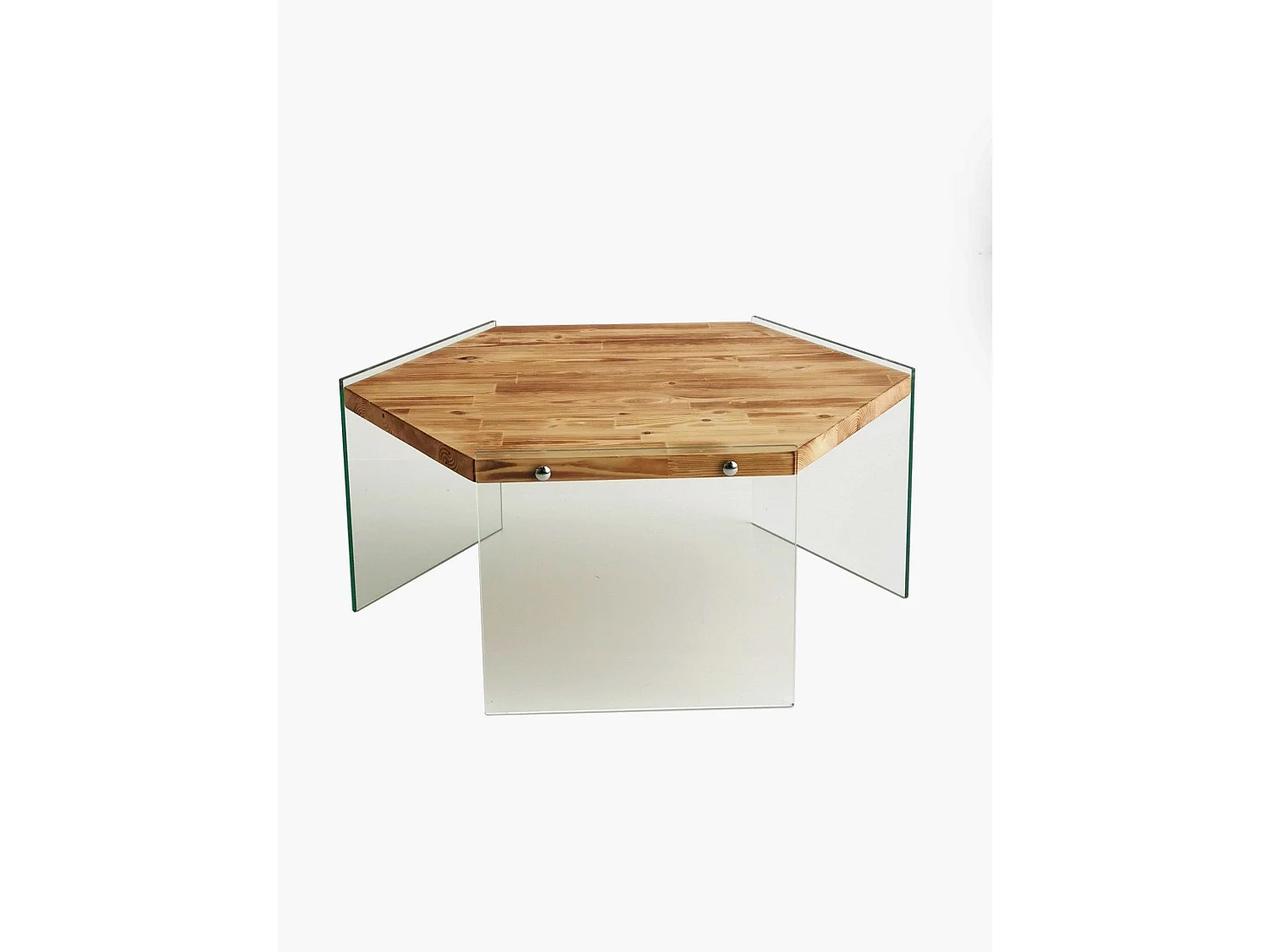 Table basse hexagonale Translucens Verre trempé Transparent et Pin massif Chêne clair