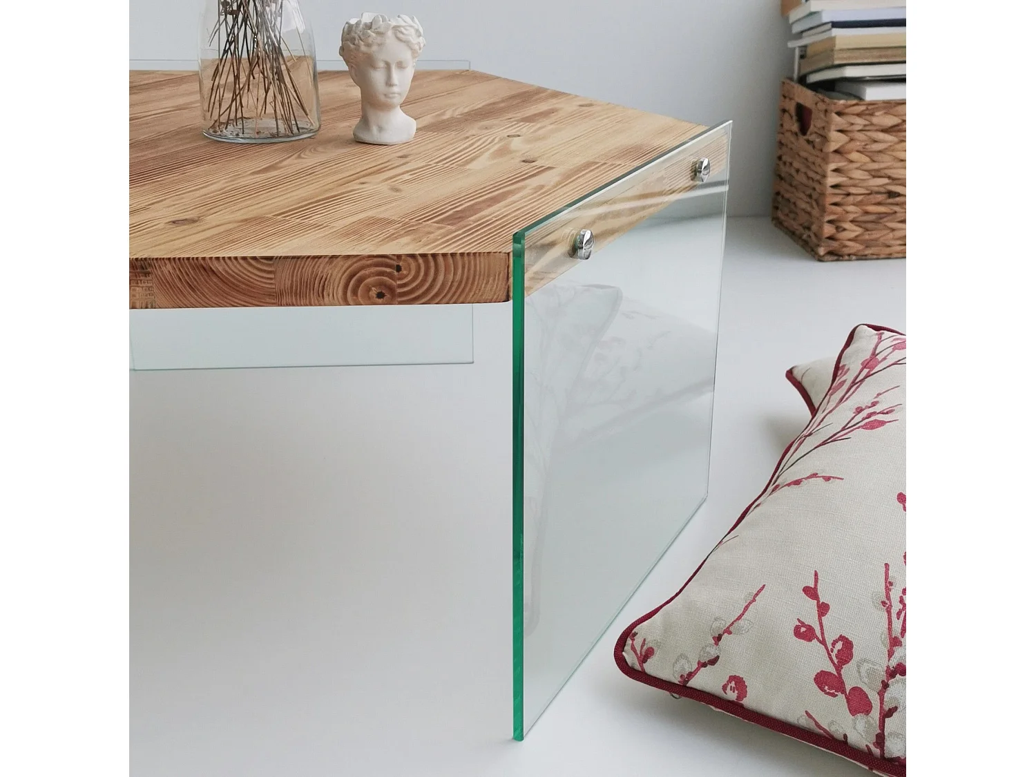 Table basse hexagonale Translucens Verre trempé Transparent et Pin massif Chêne clair