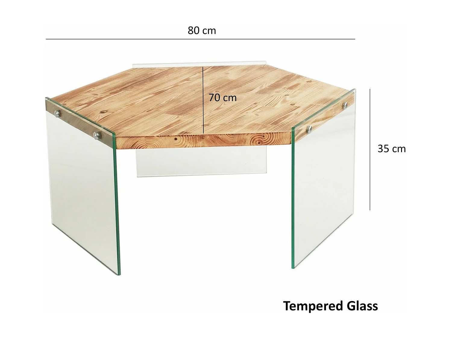 Table basse hexagonale Translucens Verre trempé Transparent et Pin massif Chêne clair