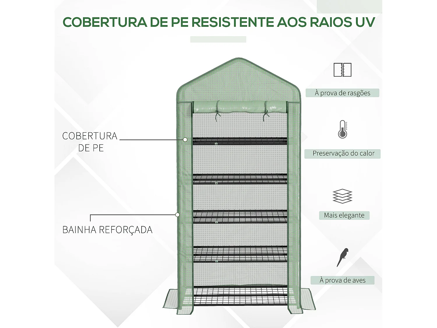 Estufa de Jardim Outsunny com 5 Prateleiras Resistente e Anti-UV - 90x49x193 cm Verde