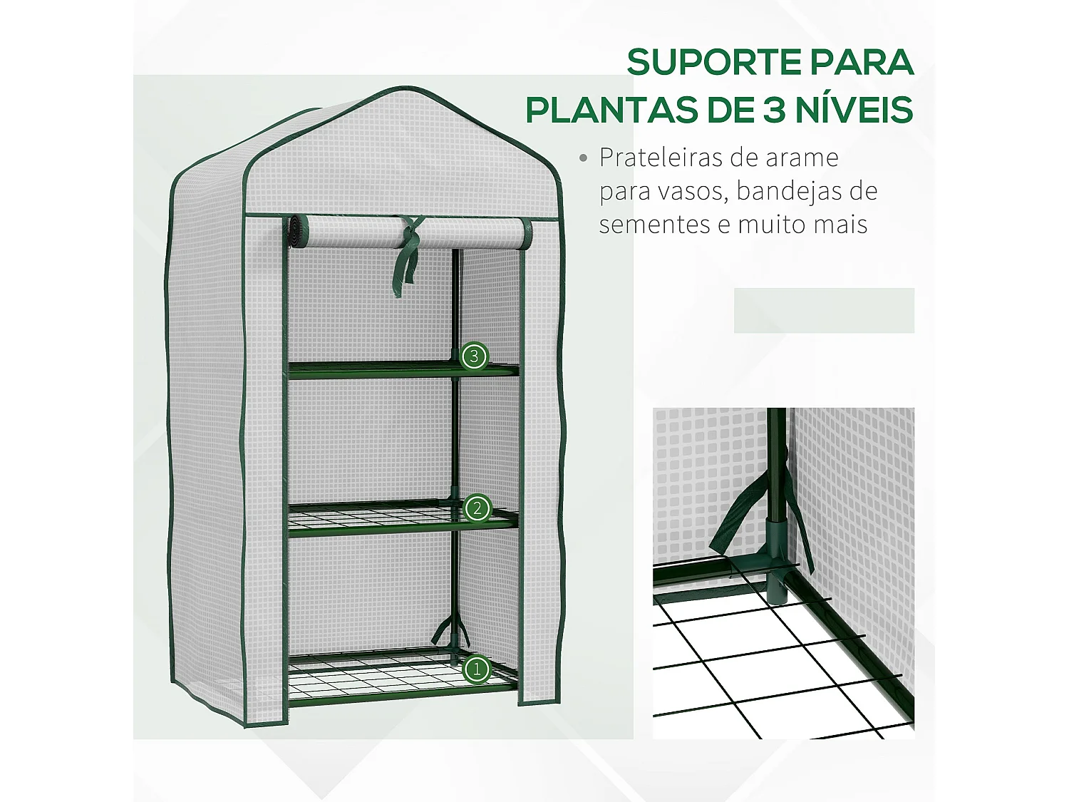 Estufa de Jardim Outsunny com 3 Prateleiras e Porta Enrolável para Cultivo de Plantas