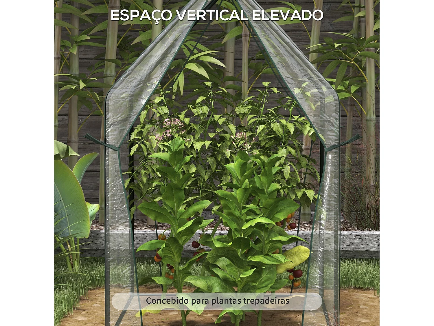 Estufa Vertical para Cultivo em Varanda – 90x90x145 cm com Estrutura de Aço e Cobertura Anti-UV