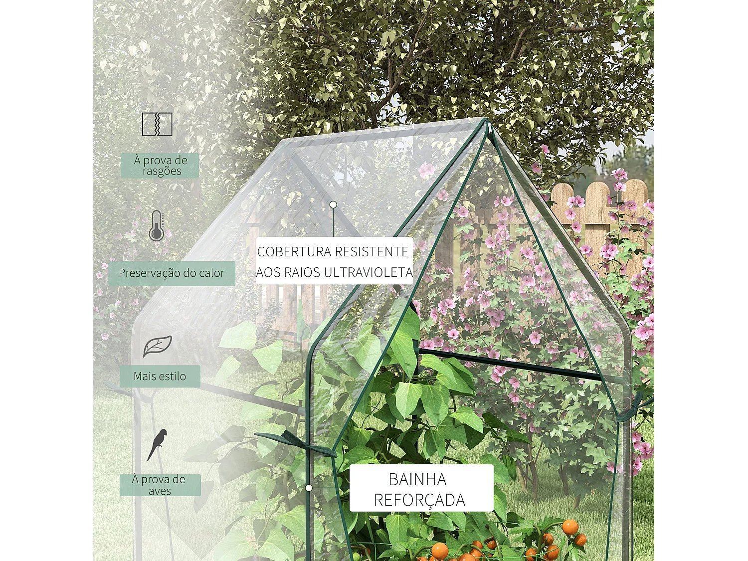 Estufa Vertical para Cultivo em Varanda – 90x90x145 cm com Estrutura de Aço e Cobertura Anti-UV