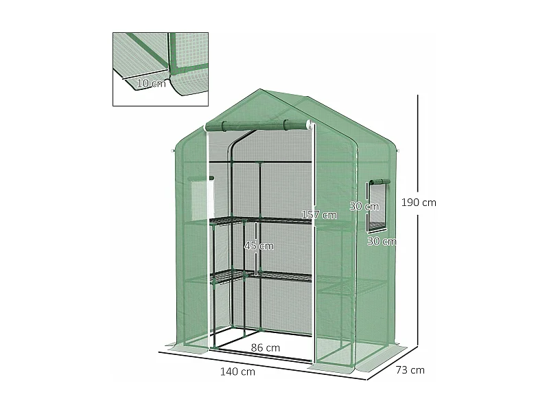 Estufa de Jardim Outsunny com Prateleiras e Janelas para Cultivo de Plantas 140x73x190 cm Verde
