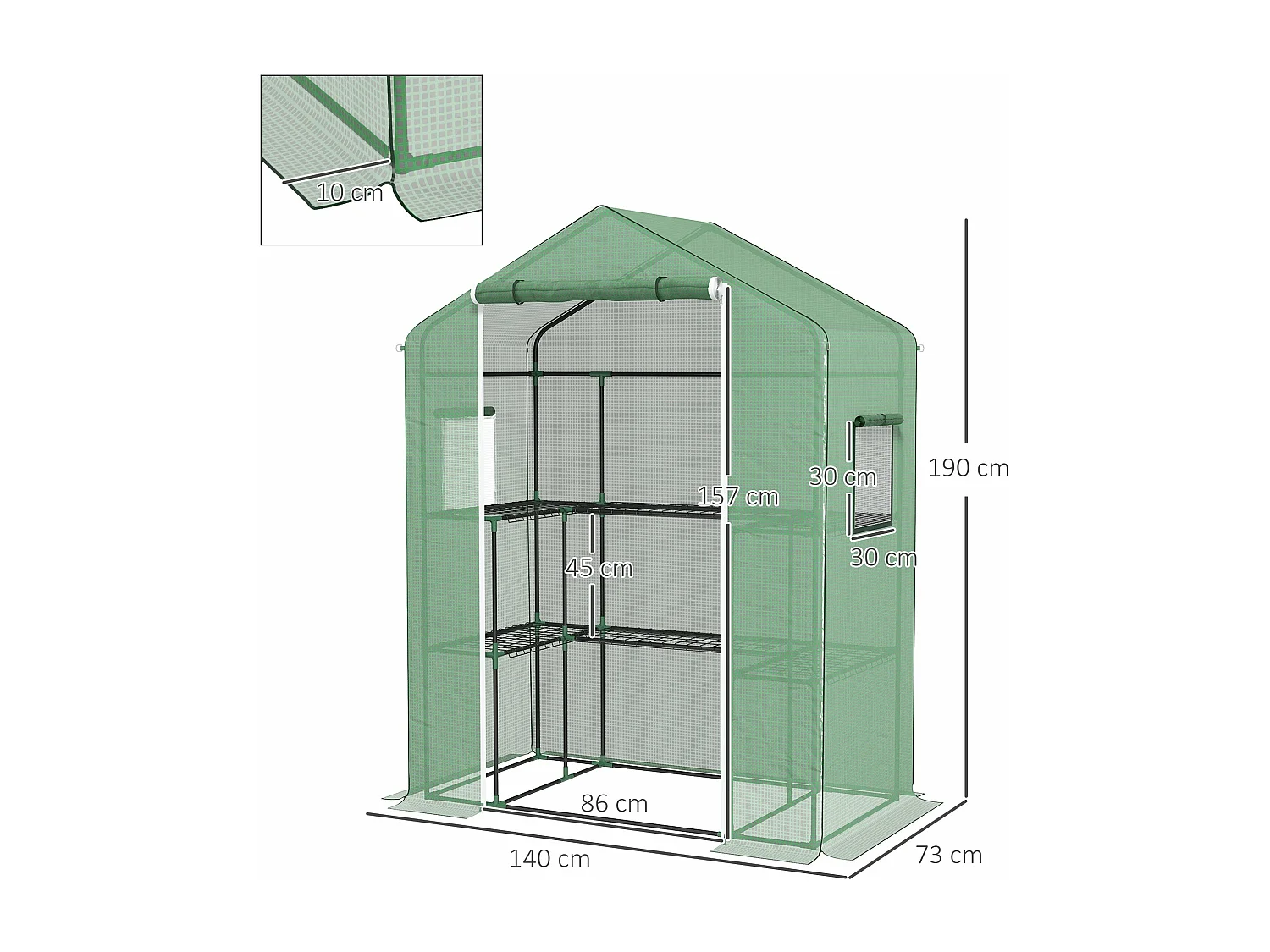 Estufa de Jardim Outsunny com Prateleiras e Janelas para Cultivo de Plantas 140x73x190 cm Verde