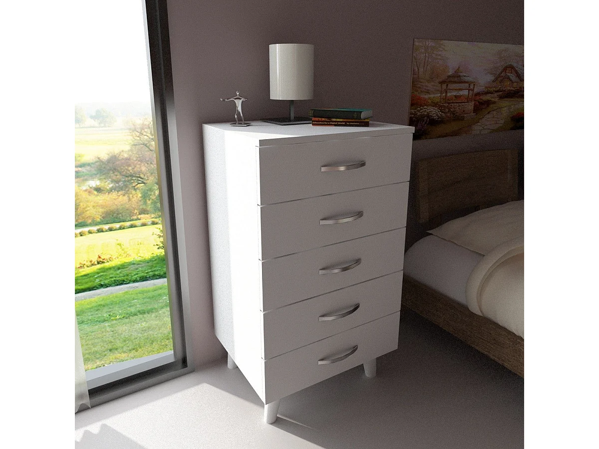 Cómoda Moderno "Cemre" com 5 Gavetas – Elegância Branca para o Seu Quarto