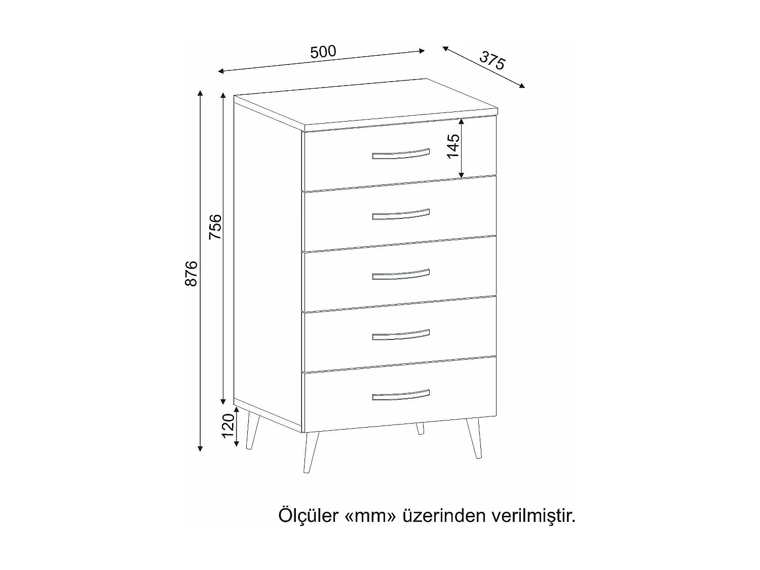 Cómoda Moderno "Cemre" com 5 Gavetas – Elegância Branca para o Seu Quarto