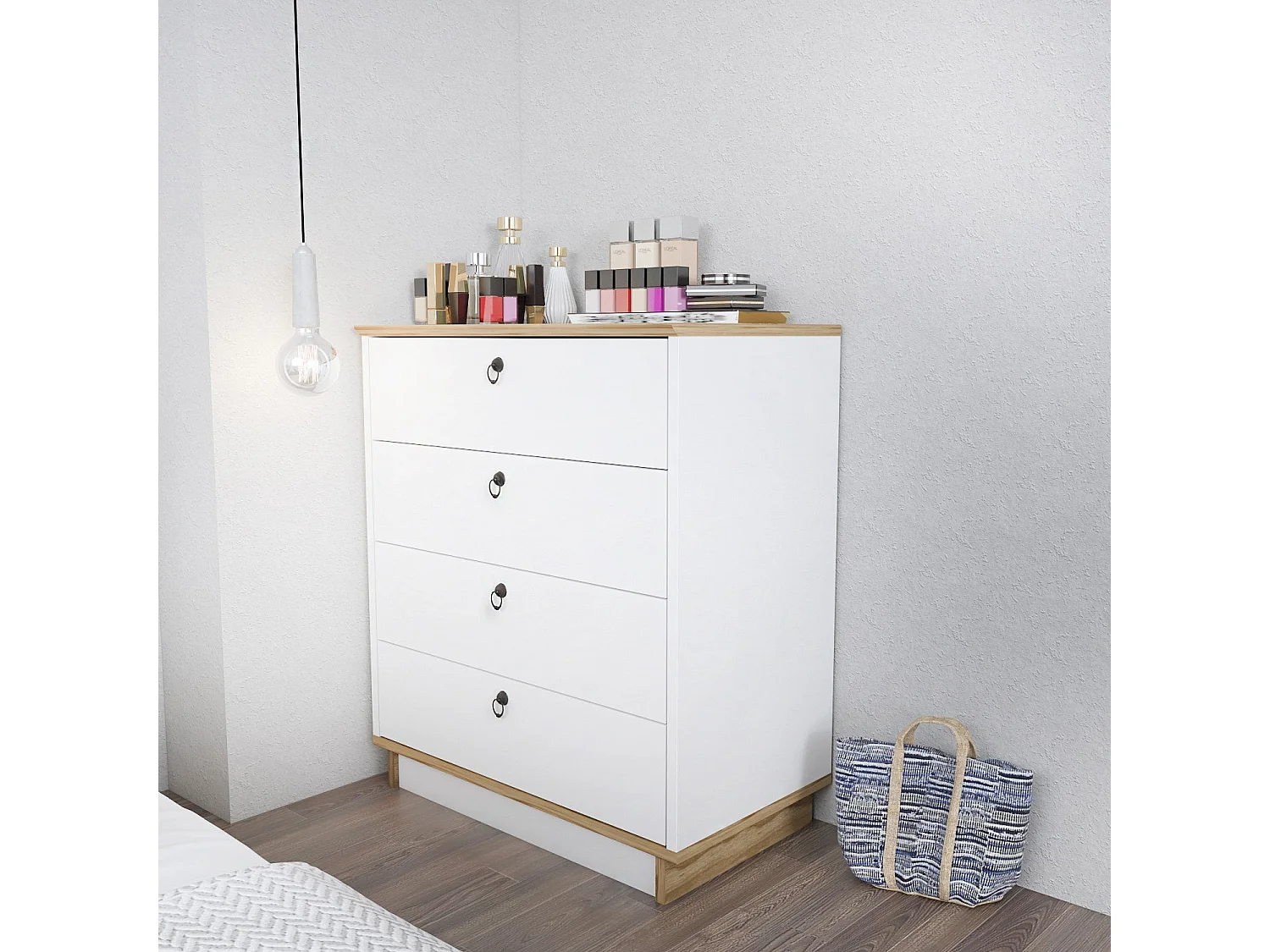 Cómoda Elysian de 4 Gavetas em Branco e Carvalho - Design Nórdico Elegante - 72x42x83.1 cm