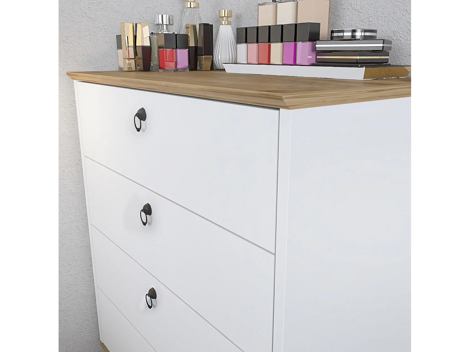 Cómoda Elysian de 4 Gavetas em Branco e Carvalho - Design Nórdico Elegante - 72x42x83.1 cm